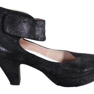 Sacha London Womens 6.5 Black Vera Glitter Platform Heel Pumps Hook & Loop